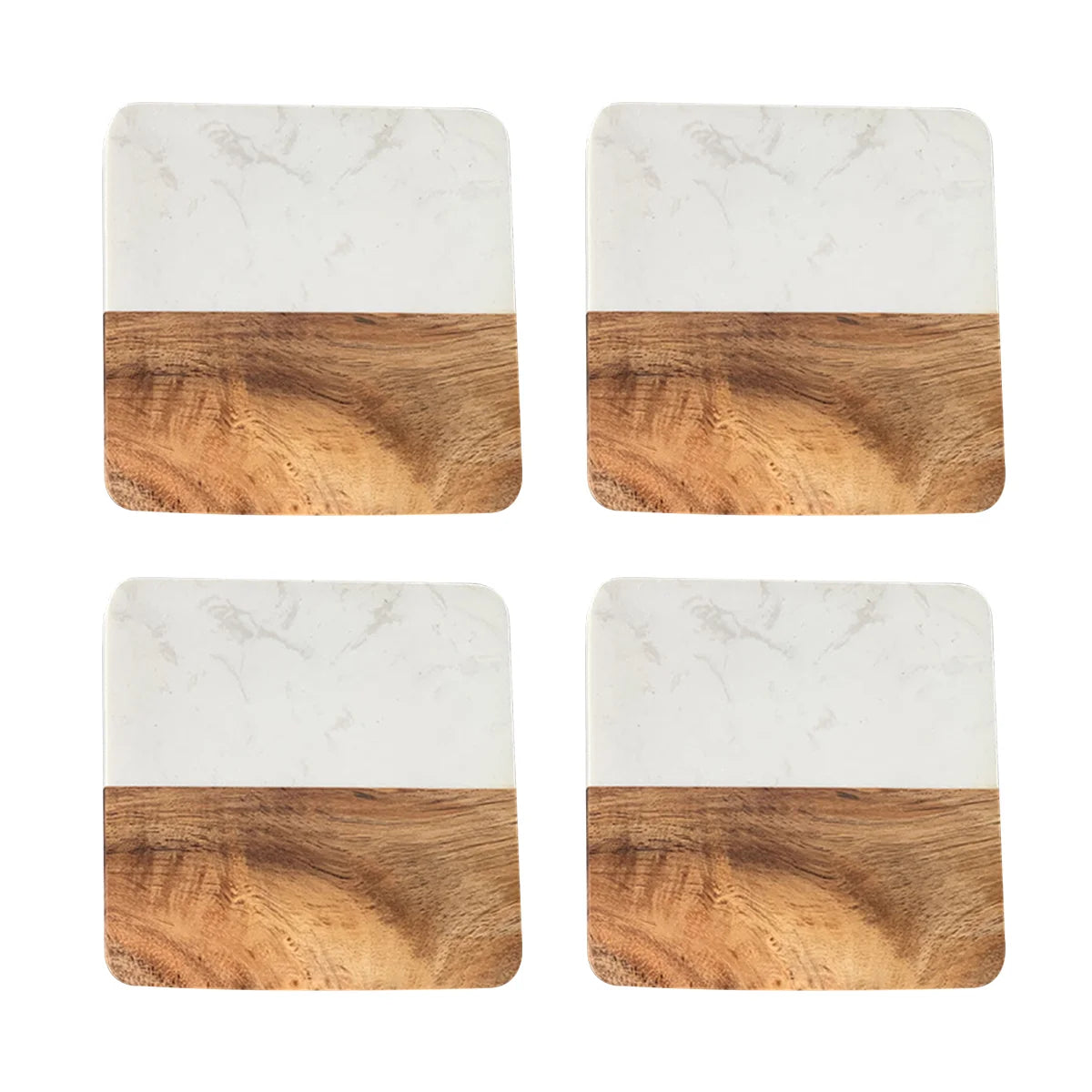 Stylish Wooden and Marble Coaster Set, Elegant Design for Coffee Tables, Durable, Perfect for Protecting Your Furniture Peaceful Pleasures Health and Wellness White Square 4 pcs
