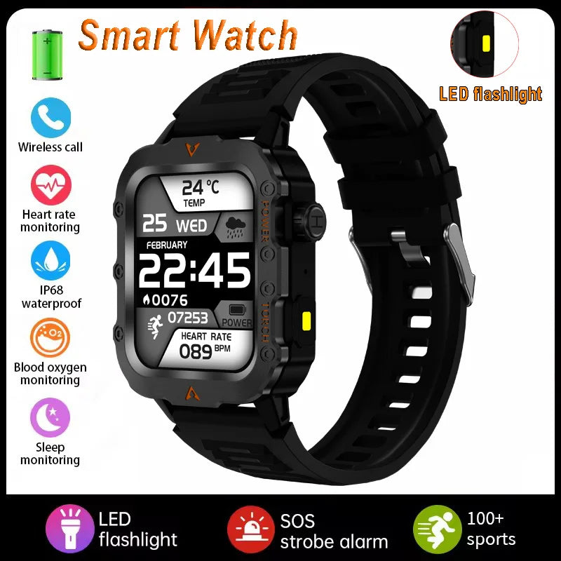 Men Smart Watch BT Call Sleep Heart Rate Health Monitor Outdoor LED Flashlight Waterproof Sports Watche For Android IOS HW12 Peaceful Pleasures Health and Wellness Black