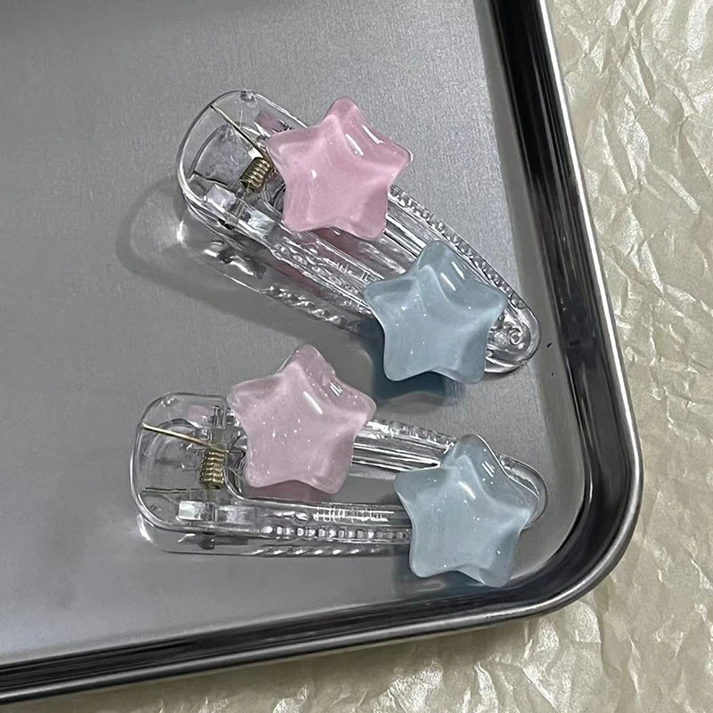 Cute Pink Blue Star Pentagram Hair Clip Student Girls Sweet Charm Lovely Hairpin Aesthetics Y2k Hair Accessories For Women Peaceful Pleasures Health and Wellness