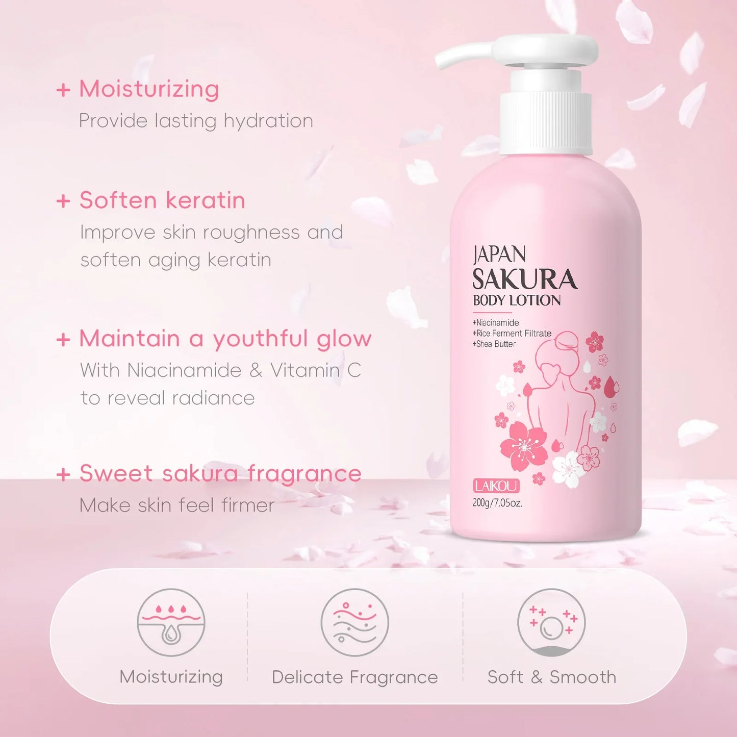 LAIKOU Cherry Blossom Body Lotion – 24H Sakura Moisturizer
