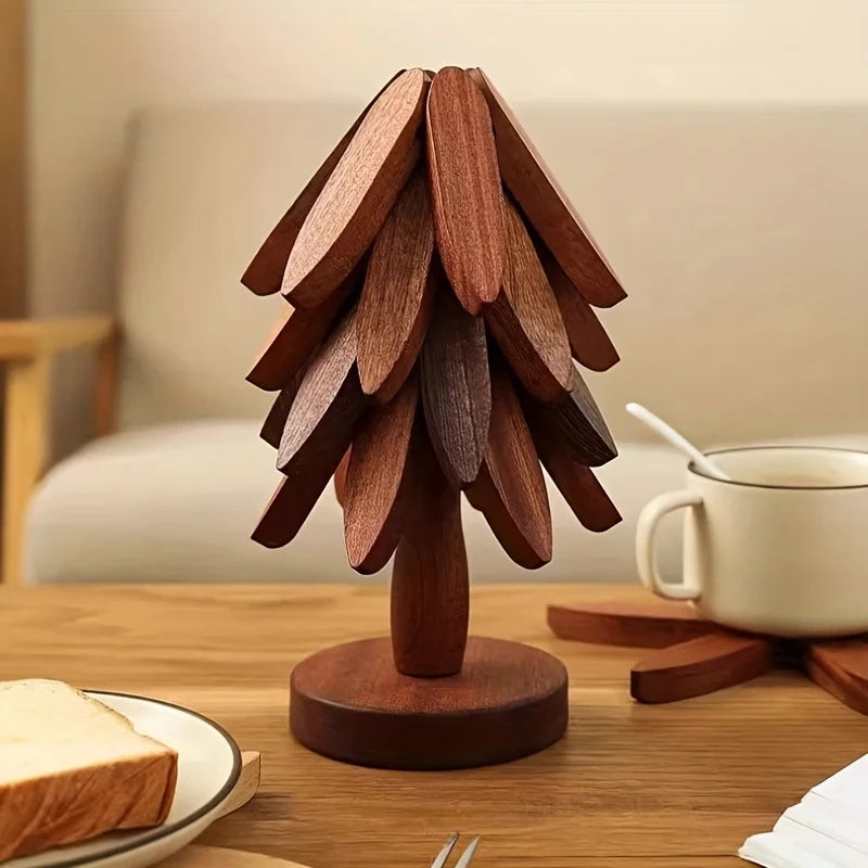 Collapsible Bamboo Tree Trivet | Hot Dish Pad & Table Decor