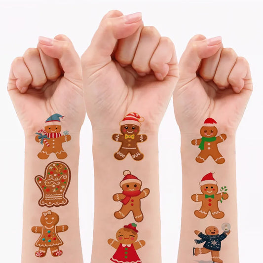 54pcs Christmas Gingerbread Temporary Tattoos – Waterproof Stickers Temporary Tattoo Stickers Oasis Select