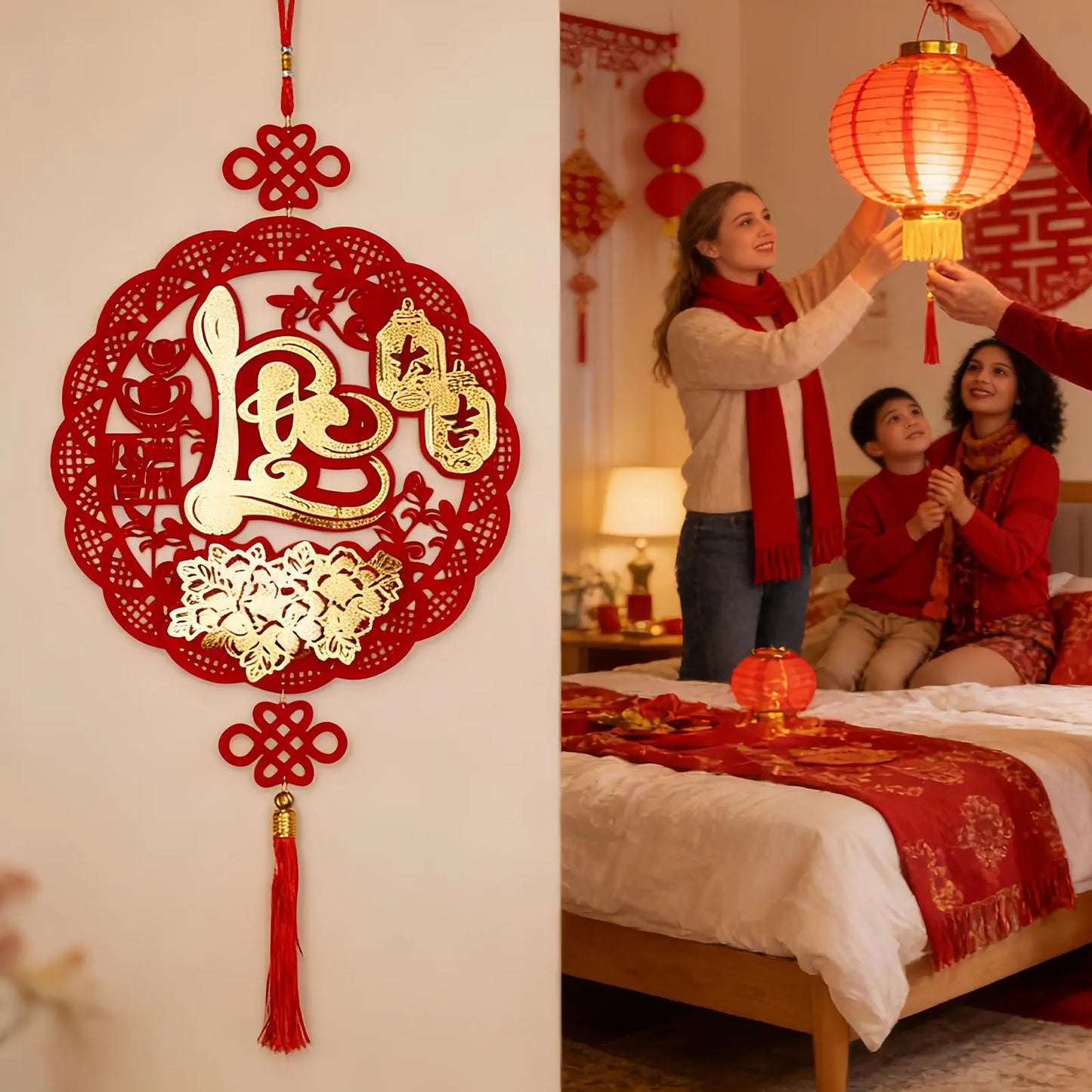 Chinese New Year Decorations Vietnamese Holiday Pendant 2026 Spring Festival Red And Gold Wall Decorations For Home Office Car Peaceful Pleasures Health and Wellness