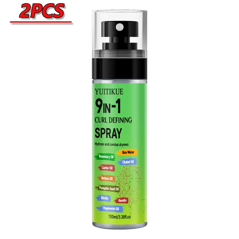 YUITIKUE 9-in-1 Curl Defining Spray Hydrating Hair Care Spray with Rosemary Oil Rice Water for All Hair Types 100ml Peaceful Pleasures Health and Wellness 2pcs