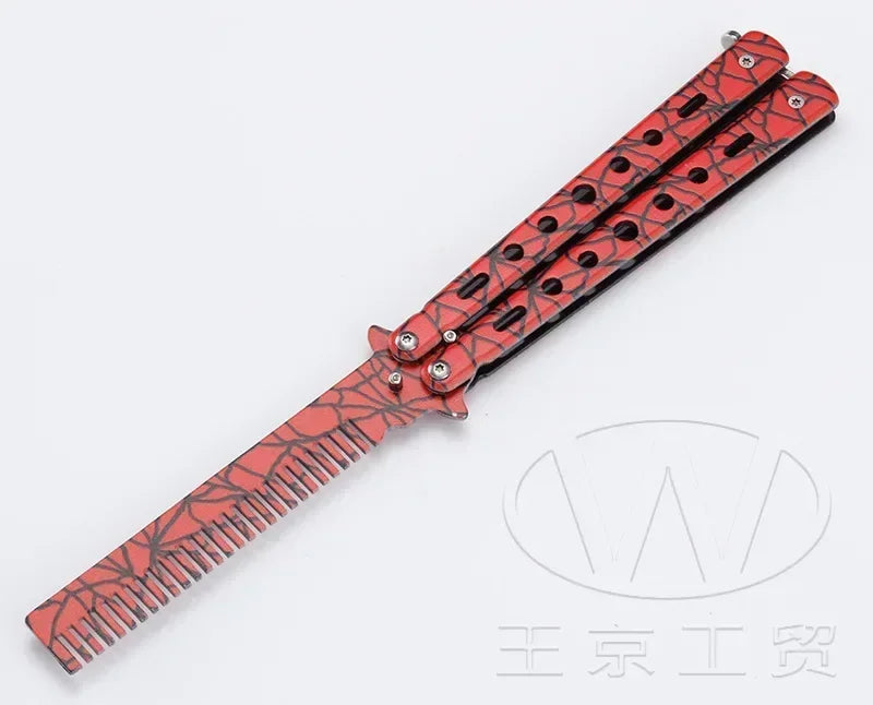 1PCS Foldable Comb Stainless Steel Butterfly Knife Comb Beard Moustache Brushe Salon Hairdressing Styling Tool Peaceful Pleasures Health and Wellness D