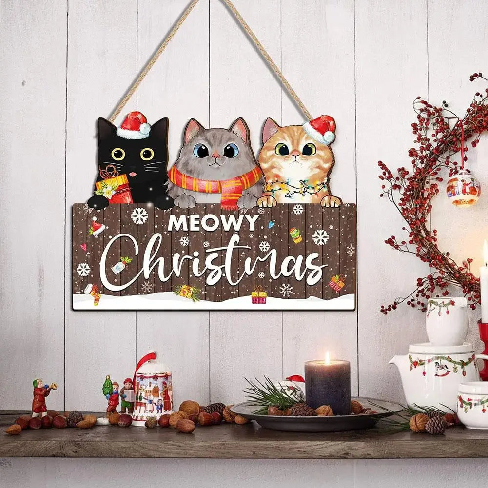1Pcs Christmas Wooden Cute Cat Pendant Christmas Party Door Christmas Tree Decoration Bedroom Door Decoration Supplies Peaceful Pleasures Health and Wellness
