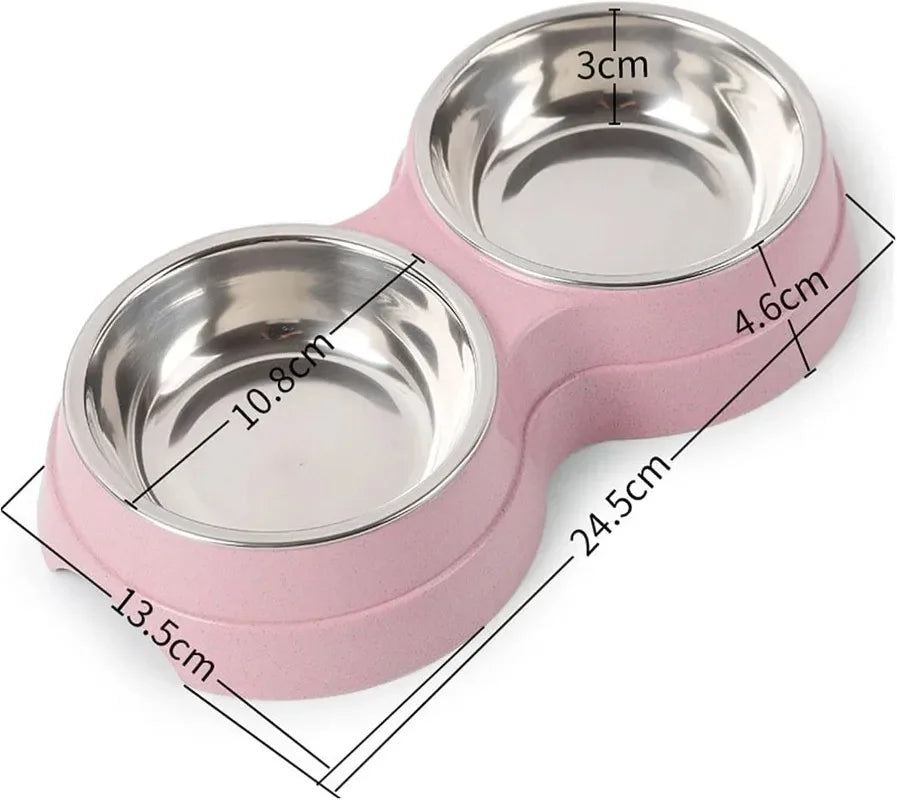 Double Stainless Steel Pet Bowls with Raised Stand | Dogs & Cats