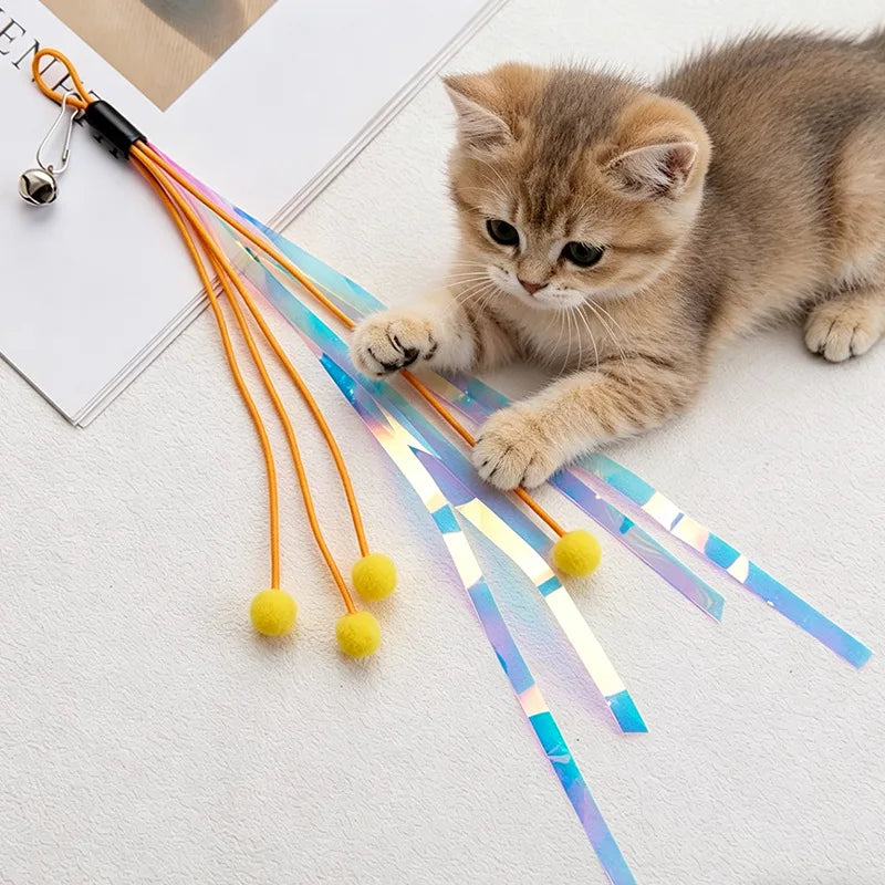 Cat Wand Toy Replacement – Bell, Foil Tassel & Ribbon Teaser Cat Teaser Toy Peaceful Pleasures Health and Wellness