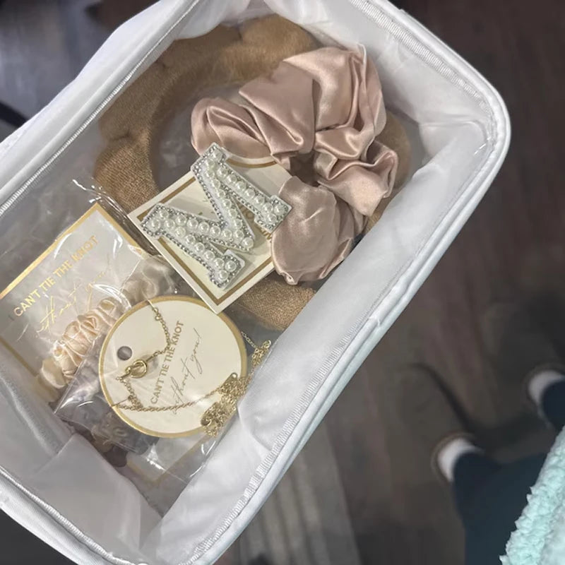 Pearl Initial Clear Cosmetic Bag | Bridesmaid Bridal Gift