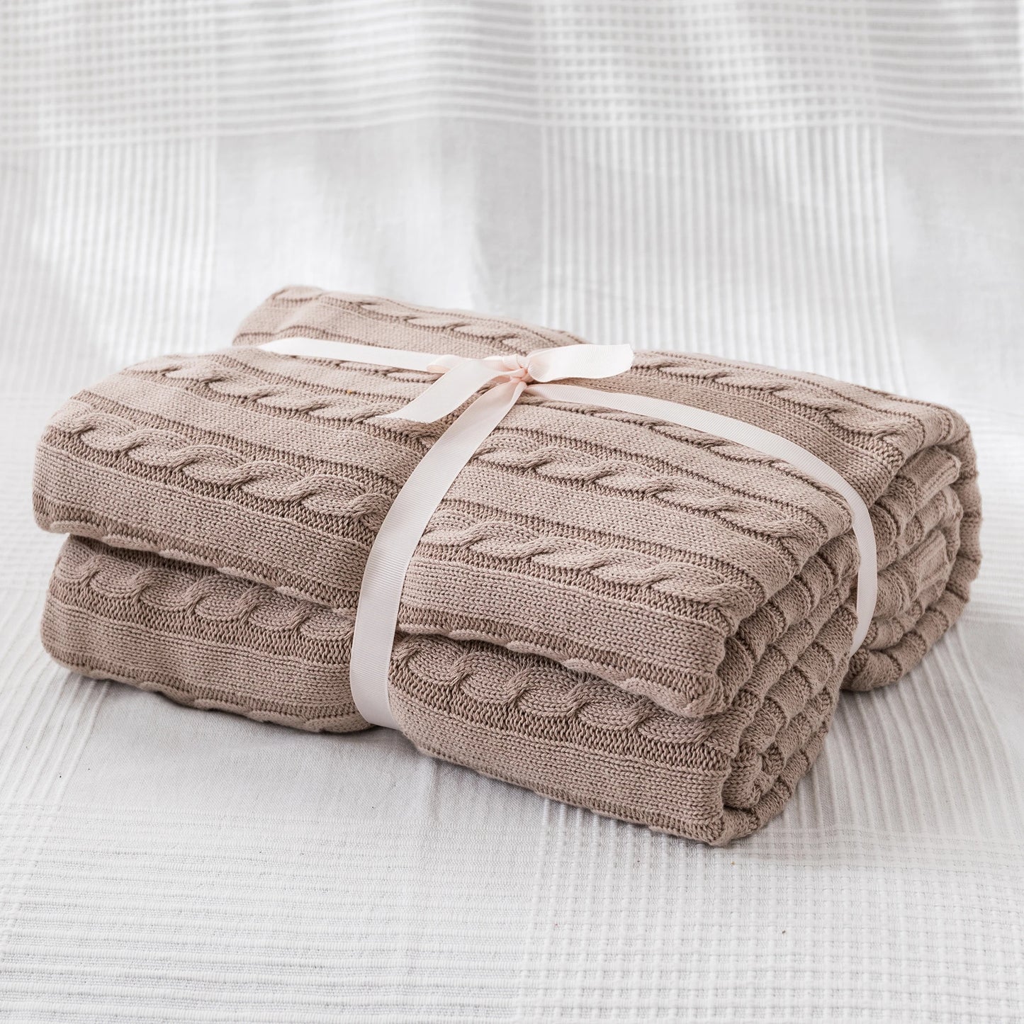 Battilo 100% Cotton Cable Knit Throw Blanket | Sofa & Bed