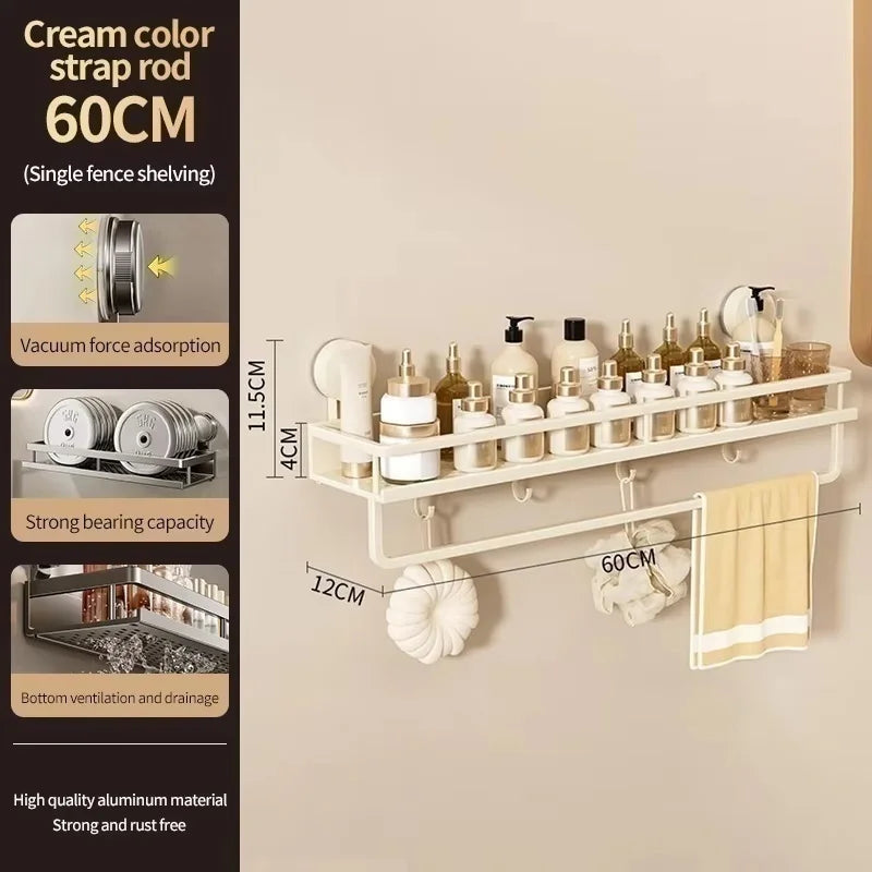No-Drill Aluminum Bathroom Shelf | Suction Cup Wall Organizer