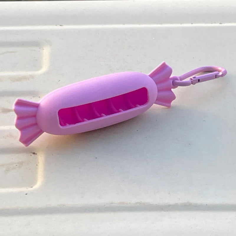Bow Candy Peanut Shape Silicone Lipstick Cover Keychains Portable Solid Color Lipstick Storage Bag Light Weight Lip Balm Holder Peaceful Pleasures Health and Wellness C Purple