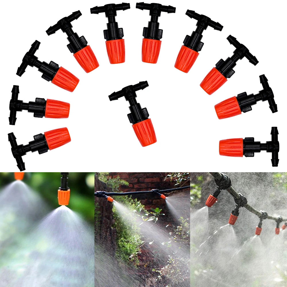 Fog Nozzles Irrigation Kit 5M-20M Garden Automatic Spray Misting Plant Watering System with 4/7 PE Hose and Connector Peaceful Pleasures Health and Wellness