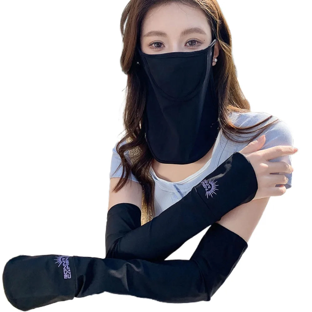 UPF 50+ Sun Protection Set – Mask & Arm Sleeves Peaceful Pleasures Health and Wellness Black