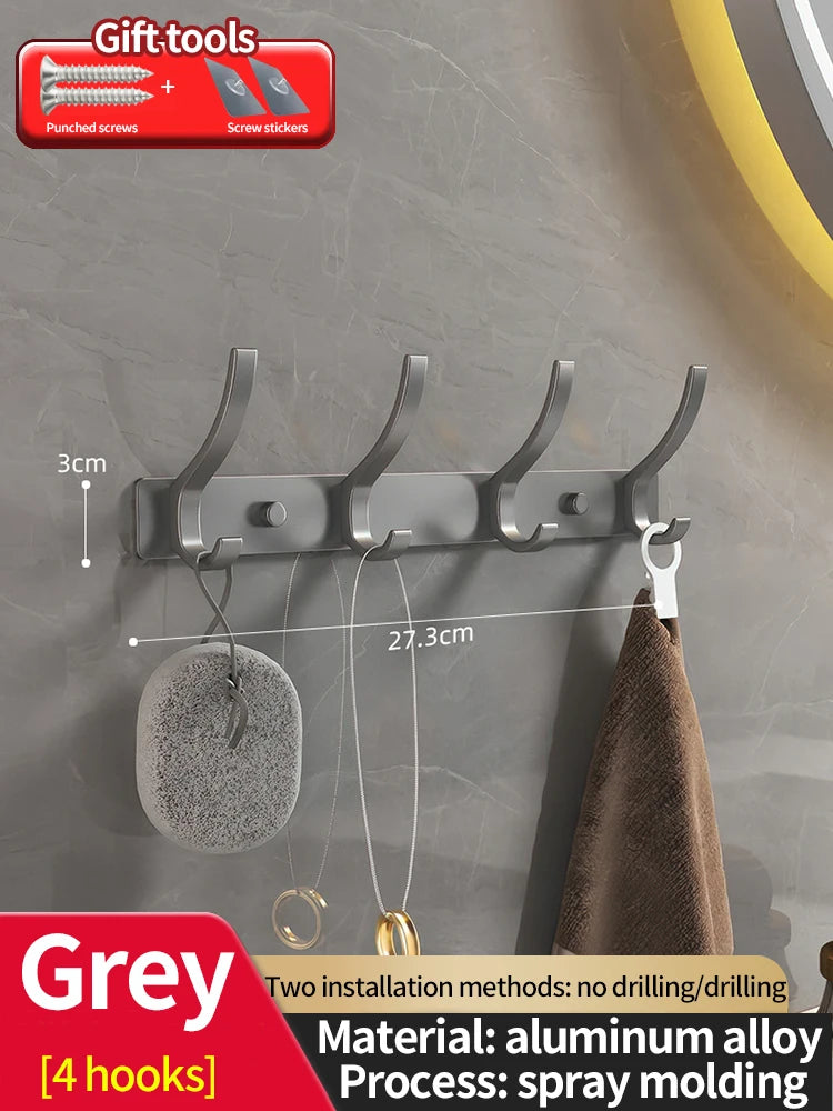 No-Drill 6-Hook Aluminum Wall Coat Hanger Rack | Bedroom & Kitchen