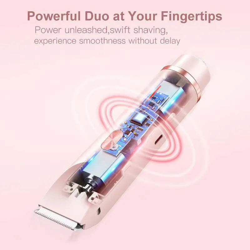 Electric Shaver for Women 2 in 1 Bikini Trimmer Double Head Portable Hair Electric Epilator IPX7 Waterproof Electric Razor Peaceful Pleasures Health and Wellness