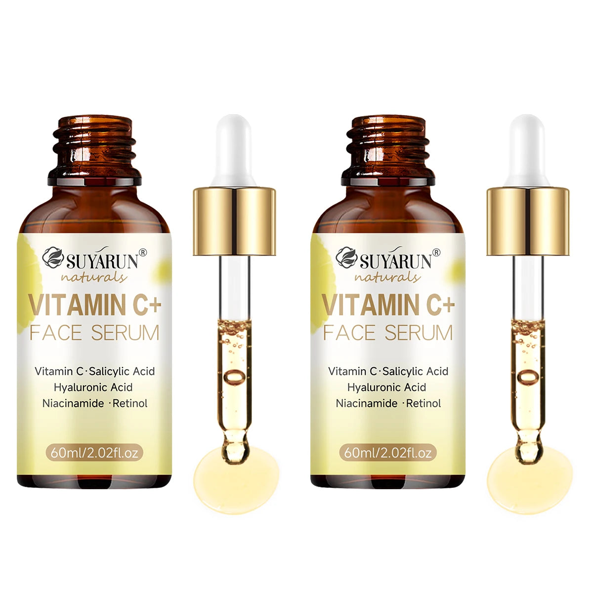 SUYARUN Vitamin C Facial Serum - Brightening, Antioxidant, Fade Dark Spots & Hydrating Treatment for Glowing Skin. Peaceful Pleasures Health and Wellness 60ml-2pcs