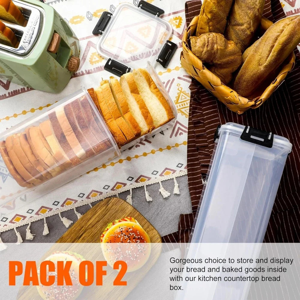 Clear Airtight Bread Box with Drawer Tray & Lid – Bread Loaf Storage Container