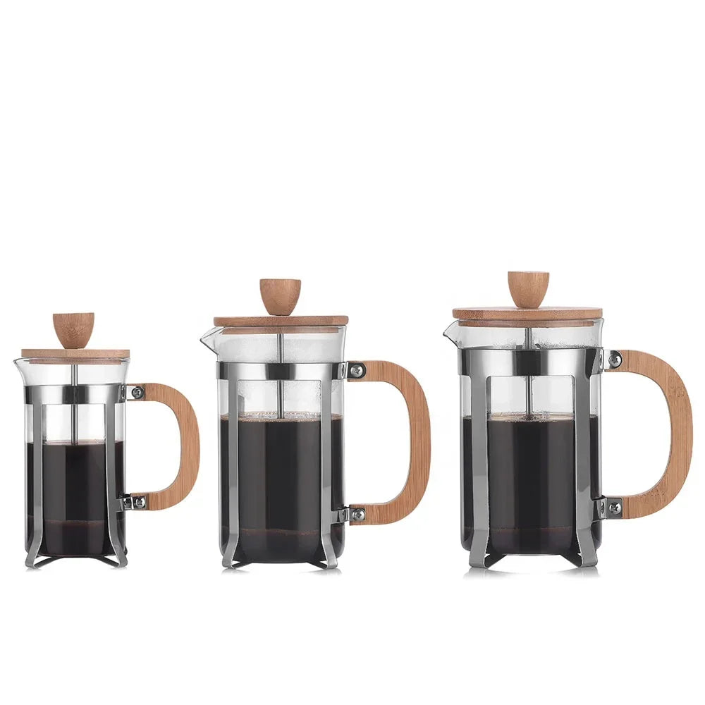 350/600ml Stainless Steel Pressing pots Food Grade Press type Wooden handle Maker French Transparent Press for Coffee and Tea Peaceful Pleasures Health and Wellness