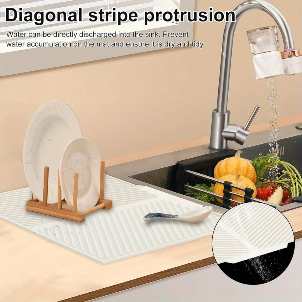 Leeseph 1PC Silicone Dish Drying Mat, Collapsible Quick-Drying Non-Slip Draining Board Mats, Heat Resistant Mat For Kitchen Peaceful Pleasures Health and Wellness
