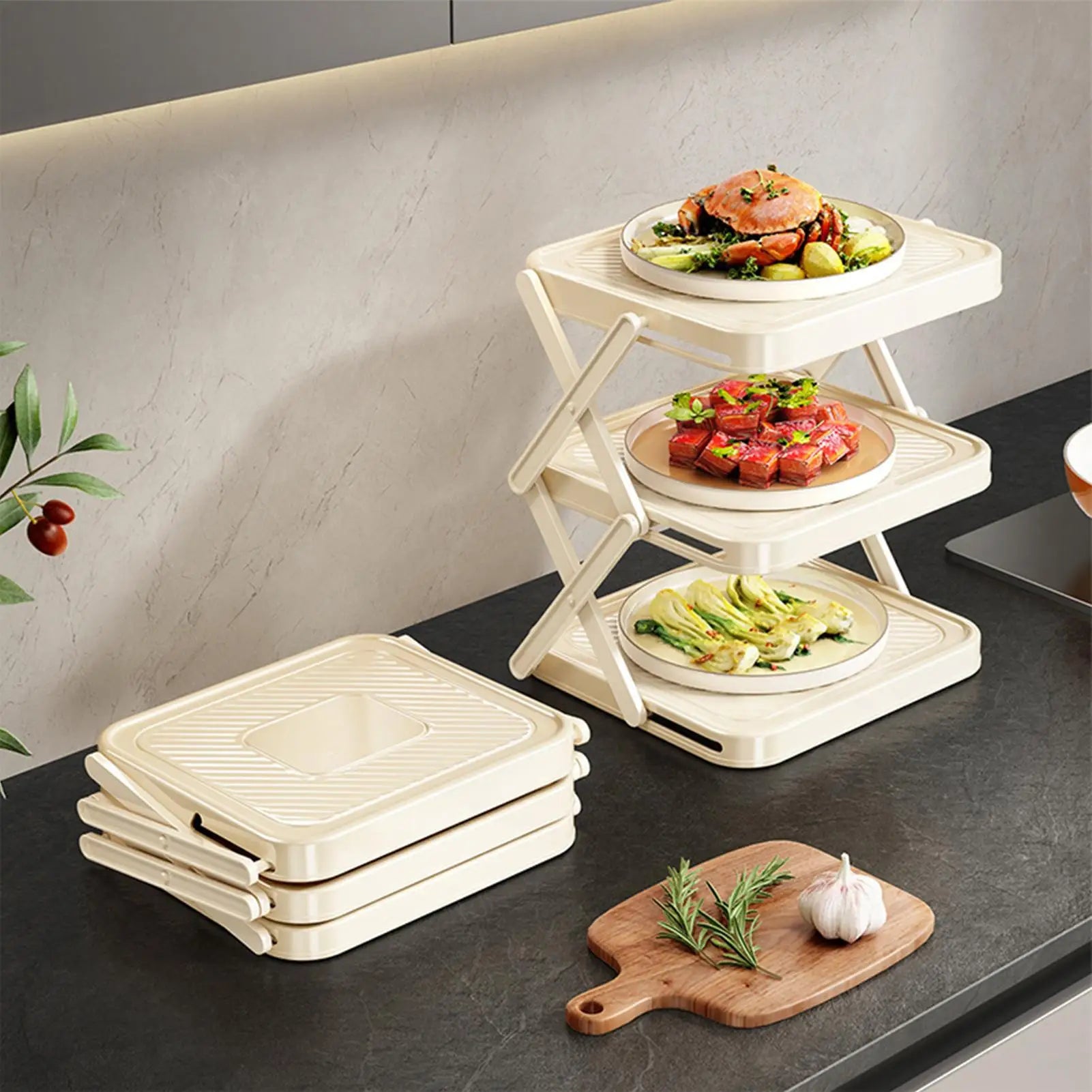 Foldable 3-Tier Prep Tray Rack | Kitchen & BBQ Organizer Kitchen Organizer Rack Peaceful Pleasures Health and Wellness