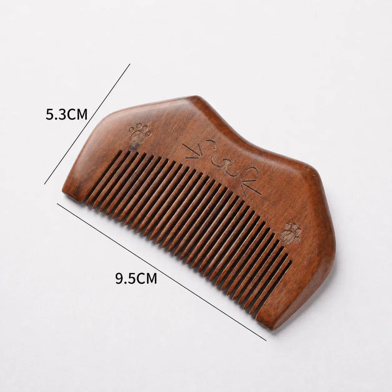Handcrafted Sandalwood Hair Comb – Carved Cat Design | Portable