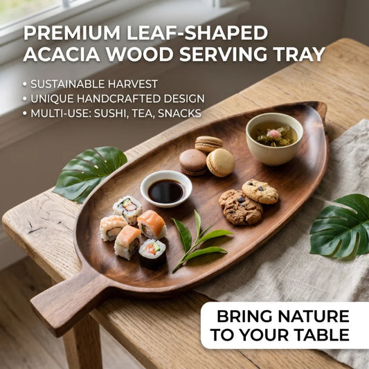 Japanesestyle High-looking Wooden Tray Afternoon Tea Snack Sushi Plating Leaf-shaped Plate Acacia Wood Tea Tray Dining Accessory Peaceful Pleasures Health and Wellness
