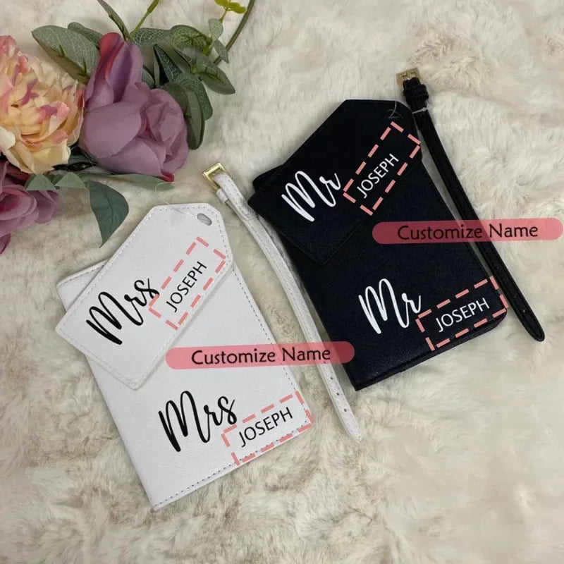 Personalised Mr & Mrs Passport Cover & Luggage Tag – Wedding Gift Personalised Travel Gift Set Peaceful Pleasures Health and Wellness custom Set message us the name