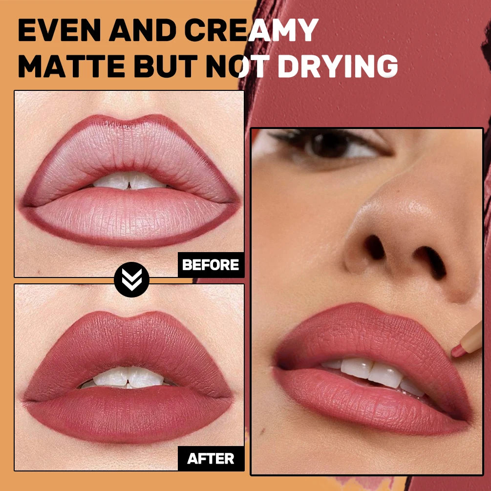 QIBEST Double Head Lip Liner&Brush Pen Mist Matte Velvet Contour Tint Lipstick Pencil Long Lasting Nude Brown Natural Lip Makeup Peaceful Pleasures Health and Wellness