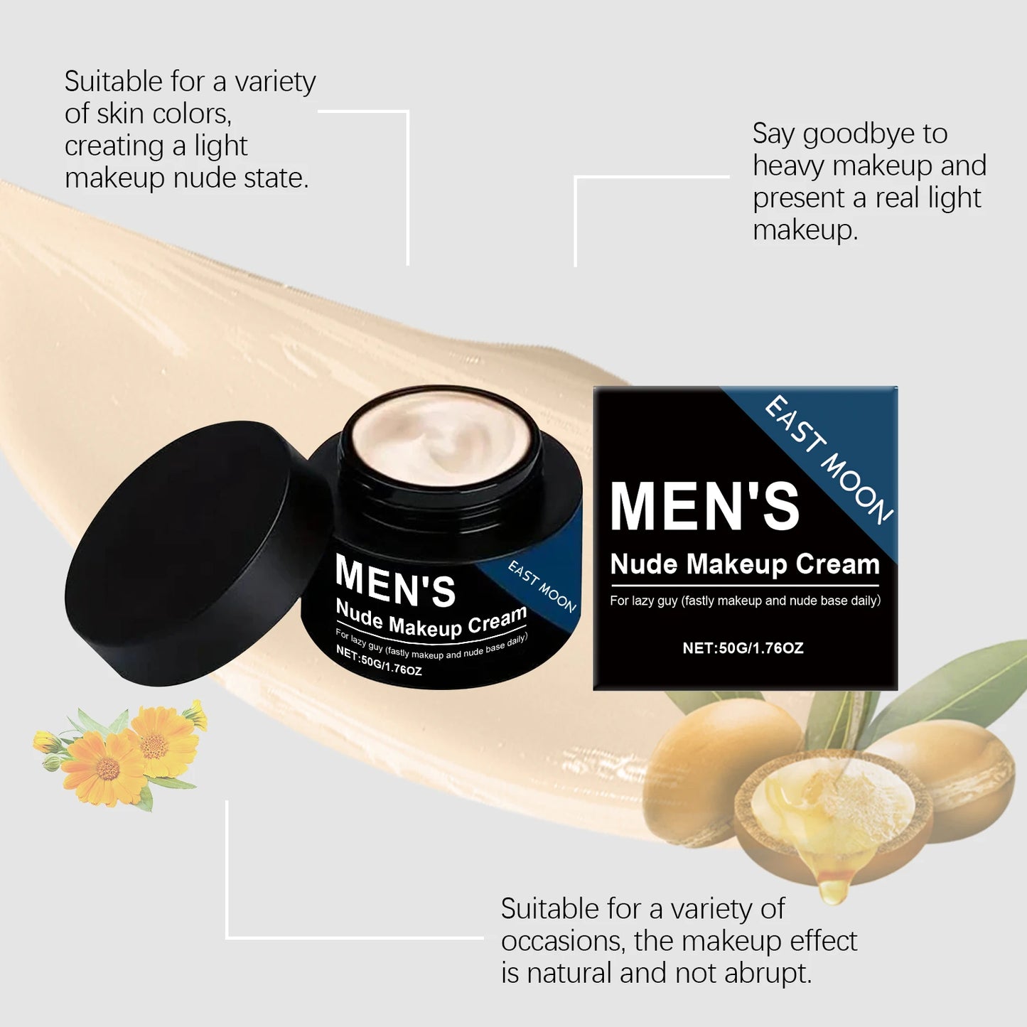 Men's Tone-Up Cream – Waterproof, Nude Shade, Full Coverage