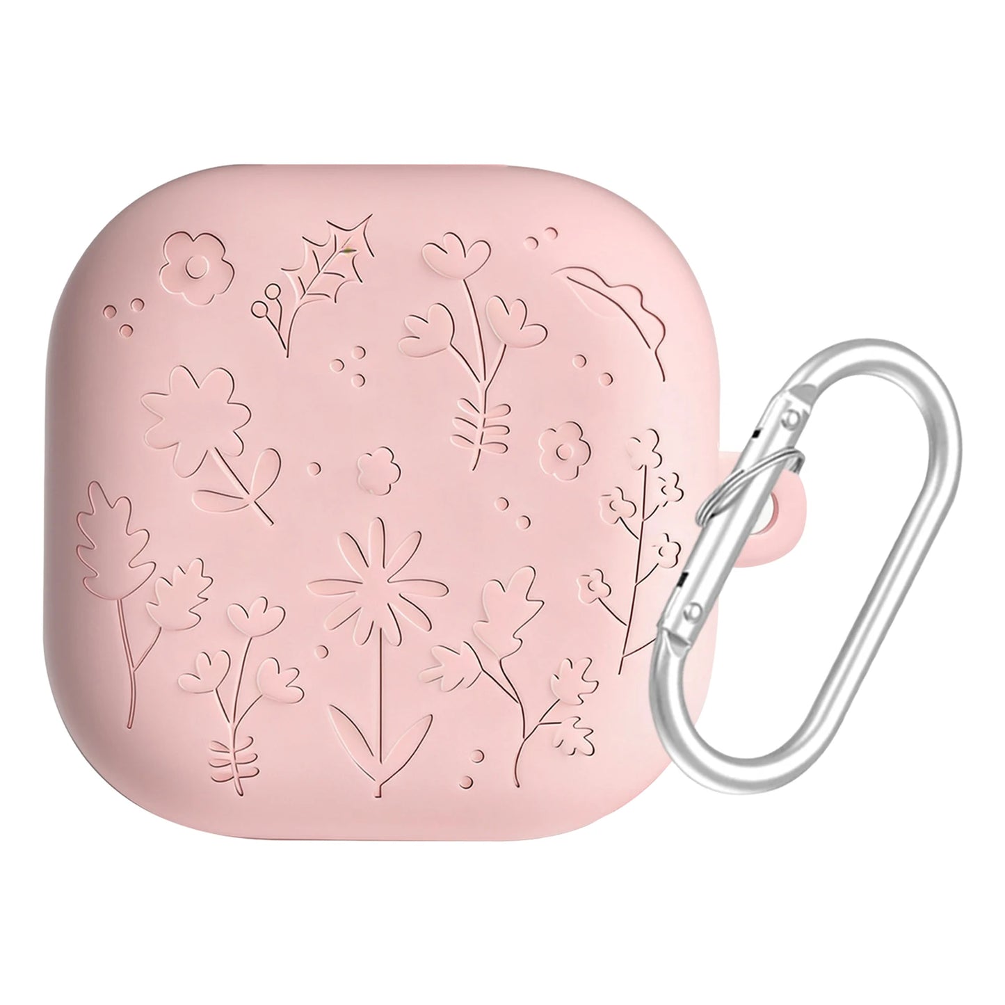 Engraved Flower Cute Case Cover Fits for Samsung Galaxy Buds4/4Pro Silicone Protective Case with Keychain Scratch-Resistant Peaceful Pleasures Health and Wellness Pink