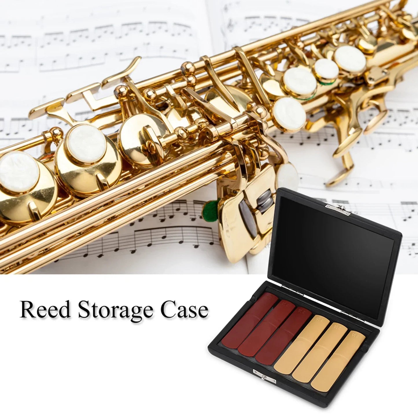 PU Leather Cover Black Saxophone Clarinet Reed Container Box Case