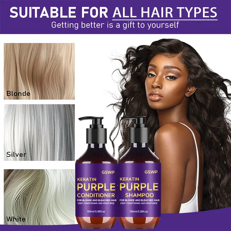 GSWP Purple Shampoo and Conditioner Set cleanses and deeply moisturizes hair, suitable for blonde, gray, and silver hair.200g Peaceful Pleasures Health and Wellness