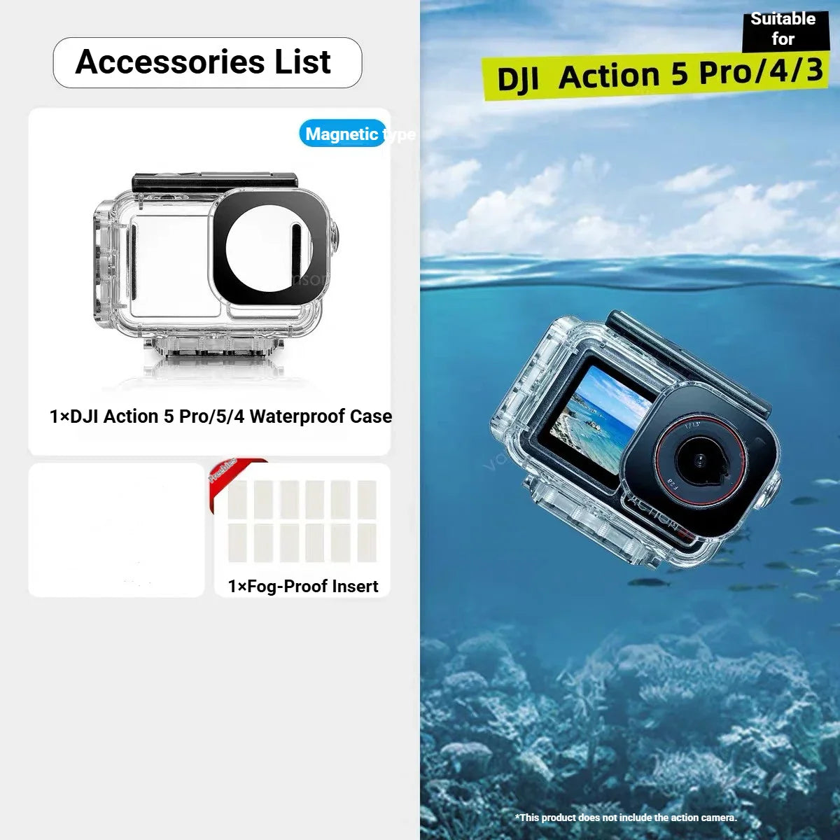 Magnetic Waterproof Diving Case for DJI Action 5 Pro/4/3