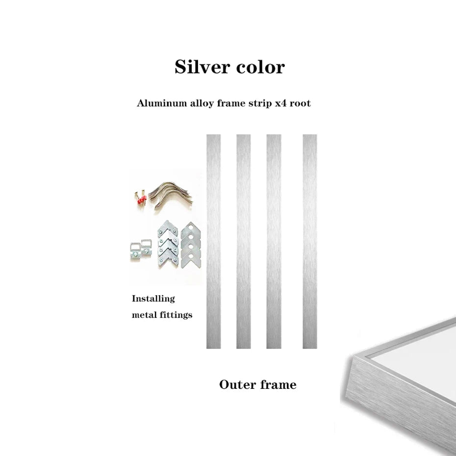 Aluminum Alloy Canvas Narrow Edge Simple Metal Mural Oil Painting Frame 9 Colors Can Be Customized in Large Sizes Peaceful Pleasures Health and Wellness Matte silver 60x80cm