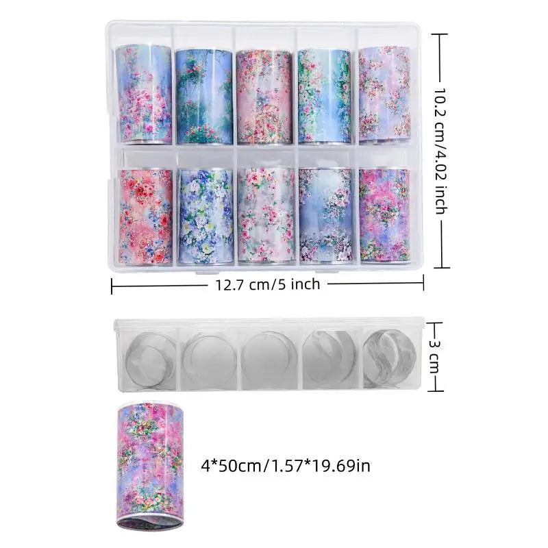 10Rolls Mixed Nail Art Foils Transfer Sticker Set Rose Flower Designs Floral Starry Sky Nail Wraps Wedding Summer Manicure Decor Peaceful Pleasures Health and Wellness 50cm