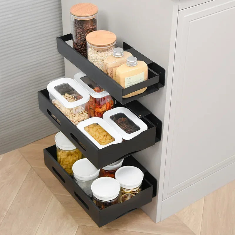 Pull-Out Cabinet Slide Shelf | No-Drill Carbon Steel Organizer