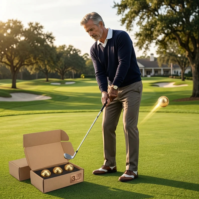 3Pcs Boxed Golf Ball Portable High Quality Double Layer Gold Plating Golf Ball Accessory Golden Peaceful Pleasures Health and Wellness