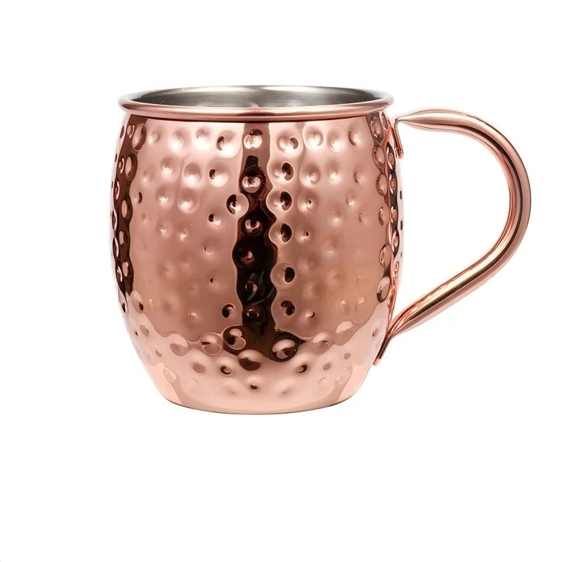 Moscow Mule Mug Durable Coppery Beer Mugs 350ml Coffee Mug Milk Cup Drinkware 304 Stainless Steel Copper-Plated Hammered Cup Peaceful Pleasures Health and Wellness 530ml