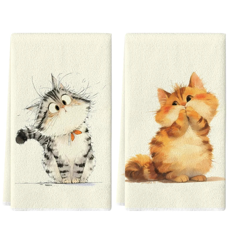 Cute Cat Kitchen Towels Set of 2 | Soft & Absorbent Tea Towels