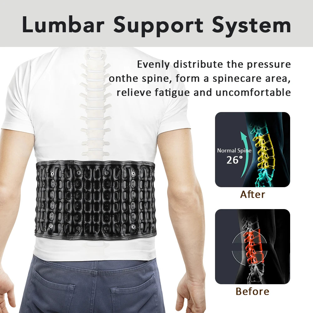 Waist Lumbar Support Belt with Air Pump Adjustable Back Brace for Work Sciatica Spinal Decompression Air Traction Strap Office Peaceful Pleasures Health and Wellness