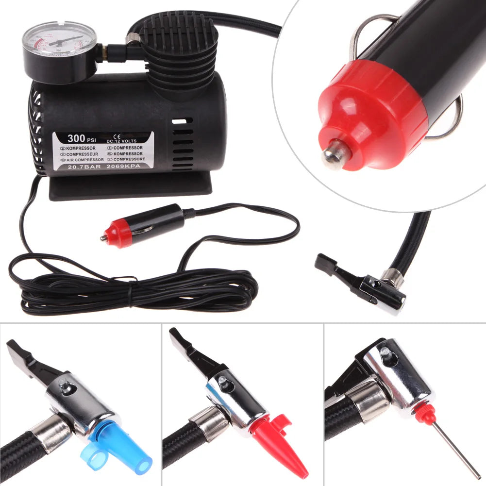 Portable 12V Auto Car Electric Air Compressor Tire Infaltor Pump 300 PSI XR Peaceful Pleasures Health and Wellness