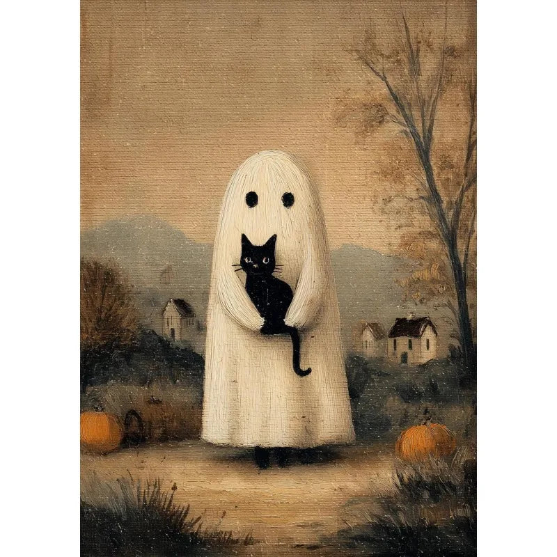 Halloween Ghost Town Canvas Wall Art | Whimsical Fall Print