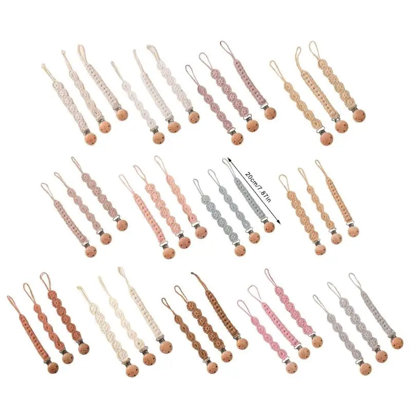 Baby Pacifier Holder Clips with Wooden Teether Beads – 3-Pack