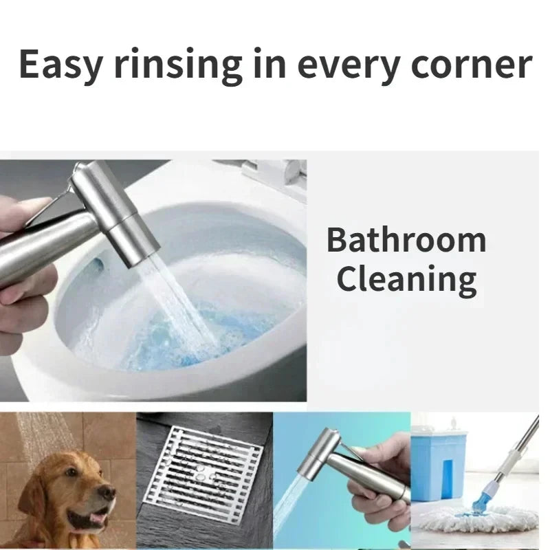 Stainless Steel Handheld Bidet Sprayer Set + Stretchable Hose