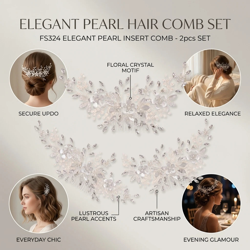 Pearl Hair Combs 2pcs Alloy Elegant Design for Multiple Hairstyles Peaceful Pleasures Health and Wellness