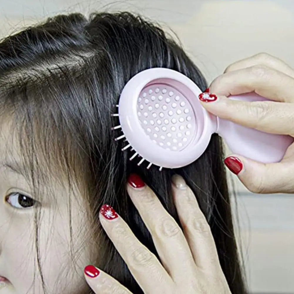 Folding Travel Hair Brush with Mirror – Compact Anti-Static Comb