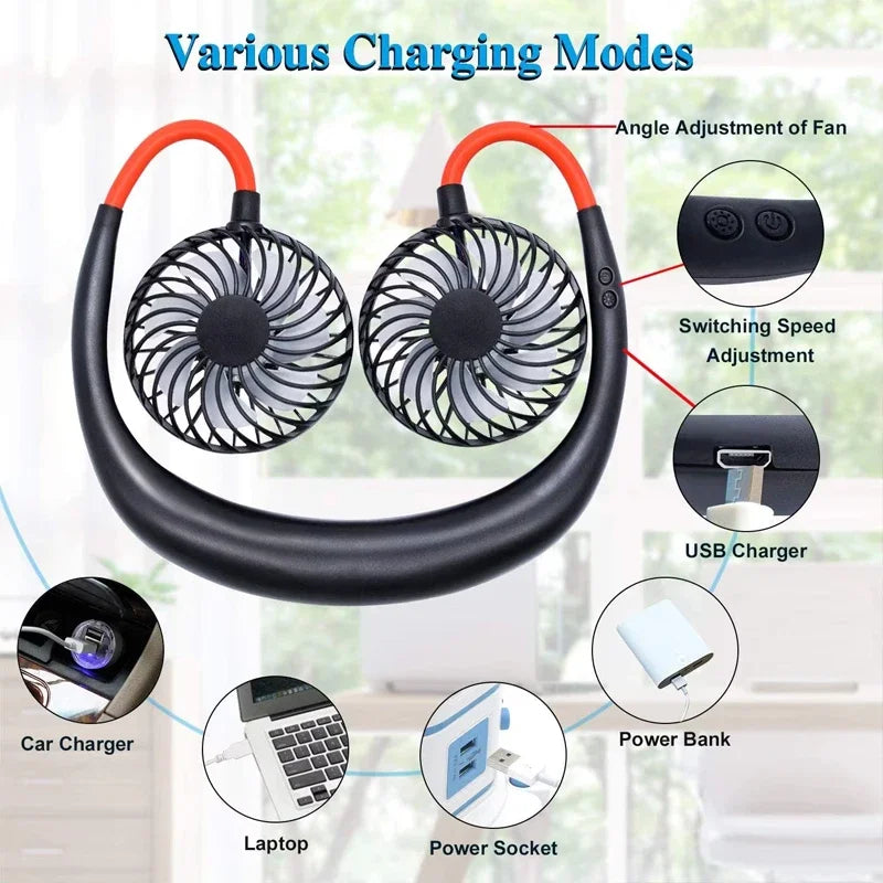2026 Best Selling Hands-Free 3-Speed Rechargeable Lazy Hanging Neck USB Battery-Powered Cooling Fan for Household Car Peaceful Pleasures Health and Wellness