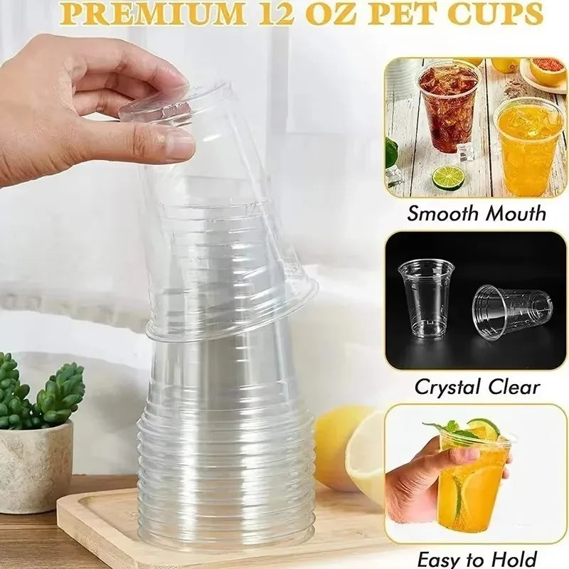 10-Pack 12oz Clear Plastic Cups | Bubble Tea, Iced Coffee & Party