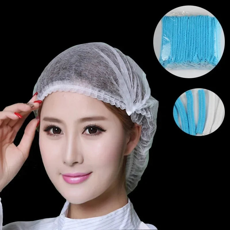 100pcs/Pack Disposable Bathing Cap Hair Head Covers Net Bouffant Dustproof Anti Dust Caps Breathable Shower Bathing Hats Kitchen Peaceful Pleasures Health and Wellness